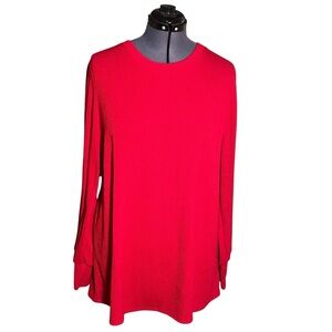 Celeste Crewneck Top Long Sleeve Ribbed Red Puff Sleeve 2XL